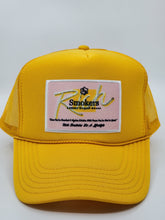 Load image into Gallery viewer, Yellow Gold with Pink Patch - 5 Panel High Crown RS Trucker Hat
