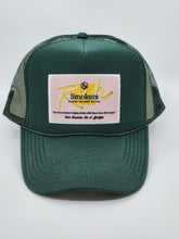 Load image into Gallery viewer, Hunter Green with Pink Patch - 5 Panel High Crown RS Trucker Hat
