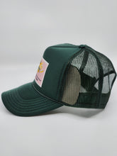 Load image into Gallery viewer, Hunter Green with Pink Patch - 5 Panel High Crown RS Trucker Hat
