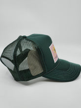 Load image into Gallery viewer, Hunter Green with Pink Patch - 5 Panel High Crown RS Trucker Hat
