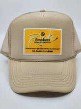 Load image into Gallery viewer, Khaki with Gold Patch - 5 Panel High Crown RS Trucker Hat
