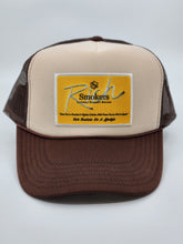 Load image into Gallery viewer, Two Toned Brown &amp; Tan with Gold Patch - 5 Panel High Crown RS Trucker Hat
