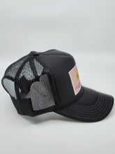 Load image into Gallery viewer, Black with Pink Patch - 5 Panel High Crown RS Trucker Hat
