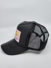 Load image into Gallery viewer, Black with Pink Patch - 5 Panel High Crown RS Trucker Hat
