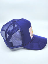 Load image into Gallery viewer, Purple with Pink Patch- 5 Panel High Crown RS Trucker Hat
