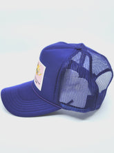 Load image into Gallery viewer, Purple with Pink Patch- 5 Panel High Crown RS Trucker Hat
