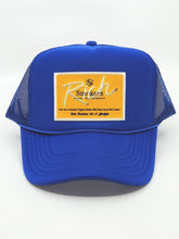 Load image into Gallery viewer, Royal Blue with Gold Patch - 5 Panel High Crown RS Trucker Hat
