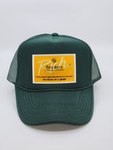 Load image into Gallery viewer, Hunter Green with Gold Patch - 5 Panel High Crown RS Trucker Hat
