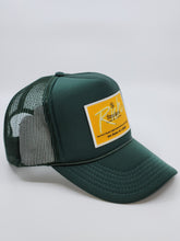 Load image into Gallery viewer, Hunter Green with Gold Patch - 5 Panel High Crown RS Trucker Hat
