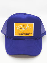 Load image into Gallery viewer, Purple with Gold Patch - 5 Panel High Crown RS Trucker Hat
