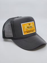 Load image into Gallery viewer, Charcoal Grey with Gold Patch - 5 Panel High Crown RS Trucker Hat
