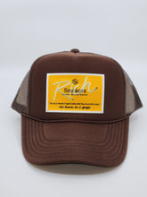 Load image into Gallery viewer, Brown with Gold Patch - 5 Panel High Crown RS Trucker Hat
