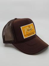 Load image into Gallery viewer, Brown with Gold Patch - 5 Panel High Crown RS Trucker Hat
