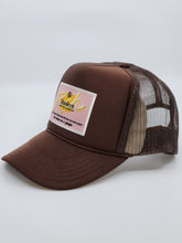 Load image into Gallery viewer, Brown with Pink Patch - 5 Panel High Crown RS Trucker Hat
