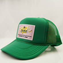 Load image into Gallery viewer, Kelly Green with Pink Patch - 5 Panel High Crown RS Trucker Hat
